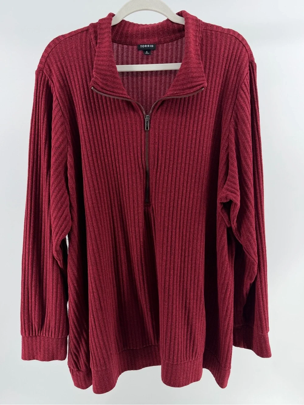 Torrid Relaxed Fit Super Soft Plush Rib Quarter Zip Sweatshirt Red, Women's 4X